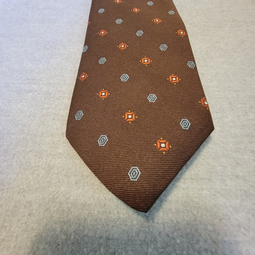 Beau Brummell Necktie Mens OS Brown Excellent Geometric Medallion Polyester